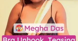 Busty Model Megha Das Bra Unhook, Lies on Bed, Teasing Her Big Boobs