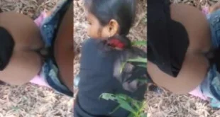 I fucked my girlfriend in a doggy pose while standing in the forest